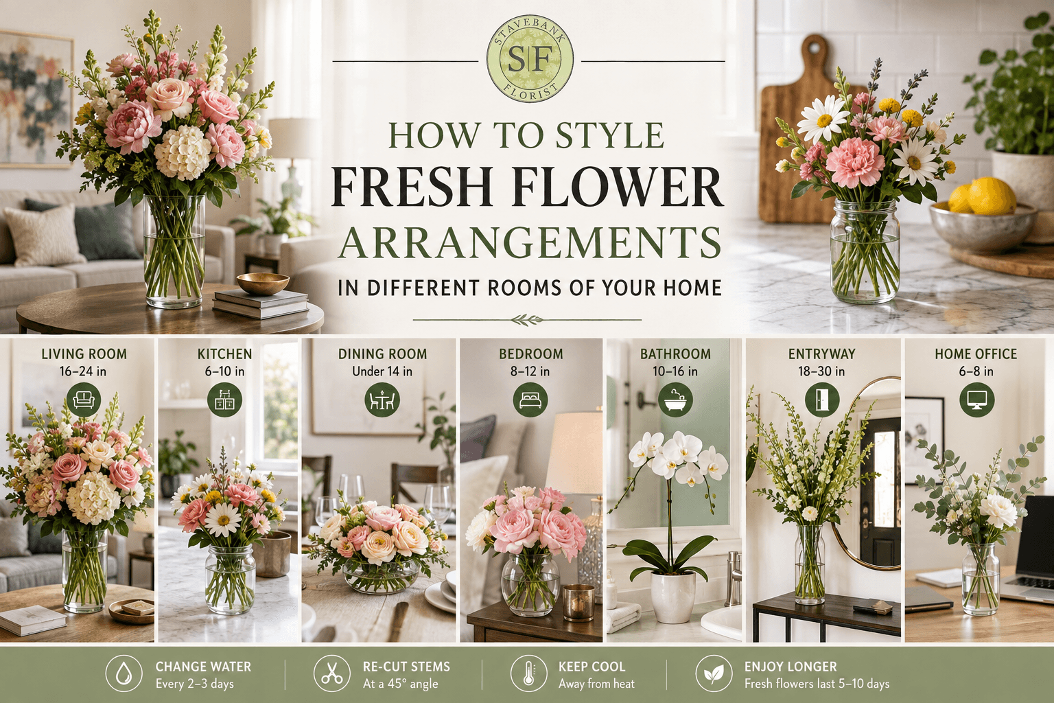How to Style Fresh Flower Arrangements in Different Rooms of Your Home